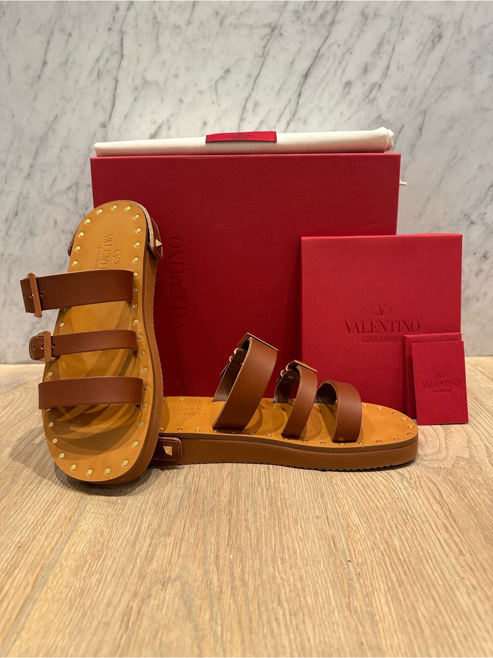 Valentino Brown Slides with Detachable Brown Feather Heel Accent